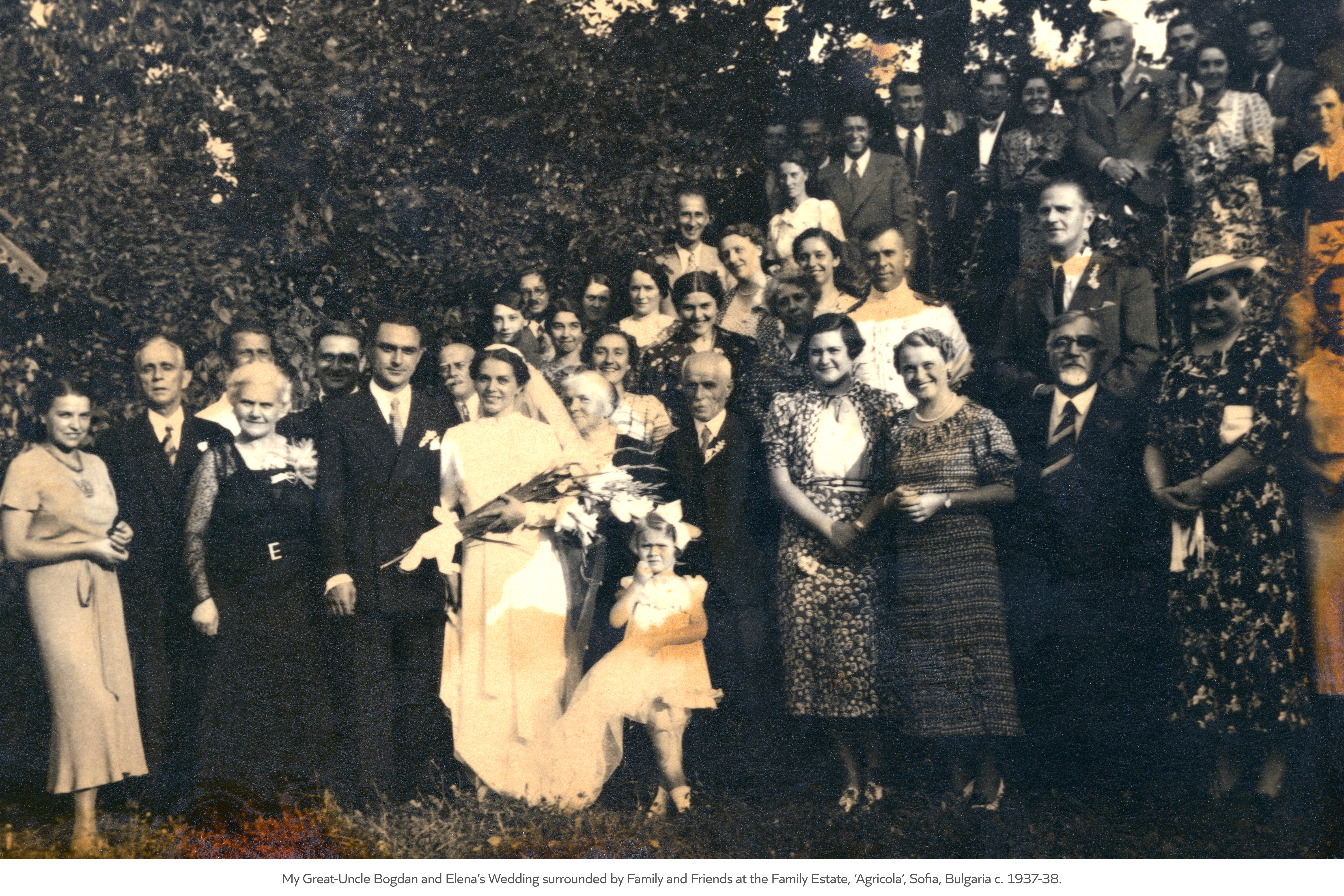 My Great-Uncle Bogdan and Elena's Wedding surrounded by Family and Friends at the Family Estate Agricola, Sofia, Bulgaria c. 1937-38